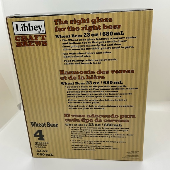 Libbey Craft Brews Wheat Beer/Whit Bier Glasses, set of 4, NIB - Picture 2 of 4